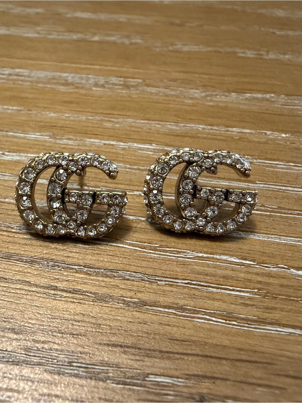 Gucci Gold-Tone GG Crystal Logo Stud Earrings